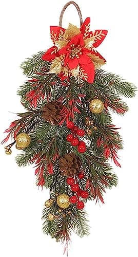 Red Artificial Teardrop Swag Wreath for Christmas Party Decor
