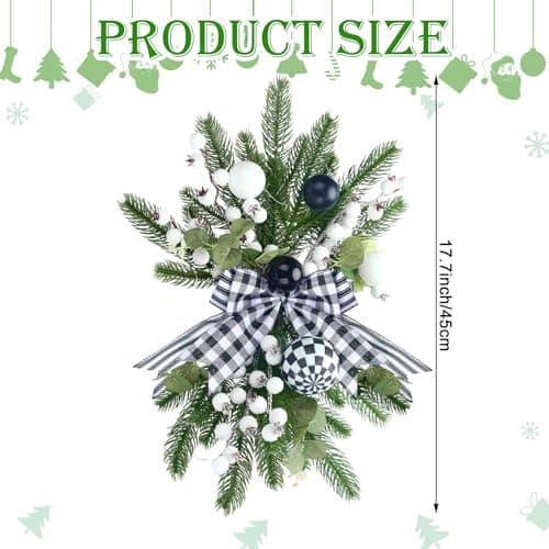Hotop Black & White Prelit Teardrop Christmas Wreaths Staircase Decoration