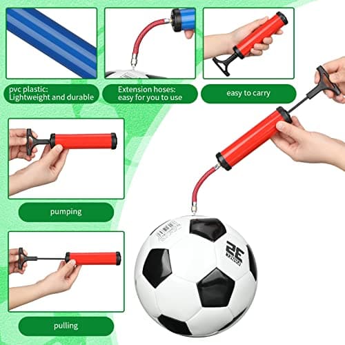 Sure, based on your original title, a refined and simplified English version could be:

Portable 8'' Air Pump for Inflatable Balls with Needles & Flexible Hose, Blue/Red