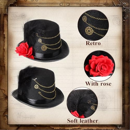 Ramede Steampunk Top Hat with Goggles for Halloween Cosplay Party