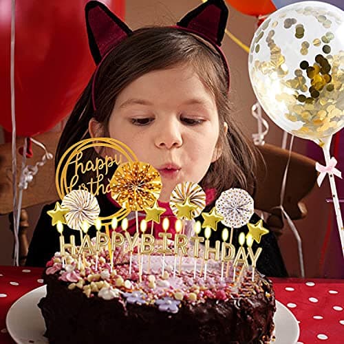BEAN LIEVE Gold Birthday Candles Confetti Balloon Stars & Cupcake Toppers 12PCS Celebration Decor