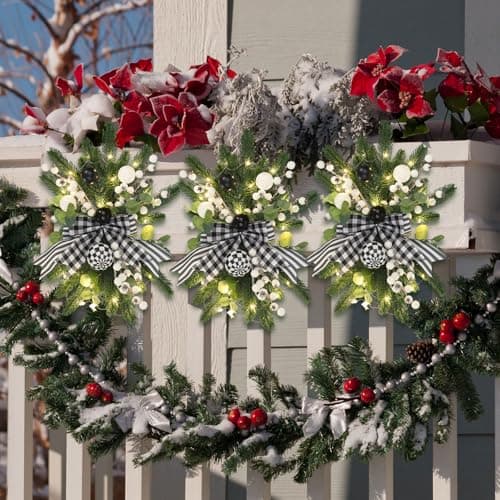 Hotop Black & White Prelit Teardrop Christmas Wreaths Staircase Decoration