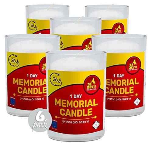 6 Pack 24 Hour Kosher Ner Mitzvah Yahrtzeit Memorial Candle Glass Jar