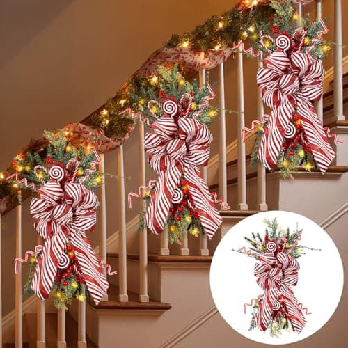 Hiboom 3 Pack 24 Inch Teardrop Prelit Christmas Swags with LED Lights
