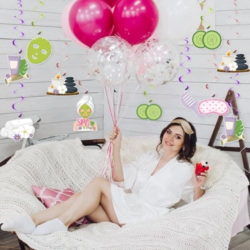 Spa-Themed Hanging Swirls for Girls' Birthday Decorations 16Pcs