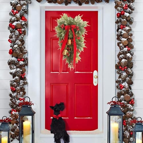 MOTUZP Red Berries & Bells 20 Inch Artificial Christmas Wreath