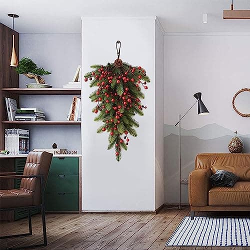 27.6 Inch Green Pine Needles Teardrop Swag Garland