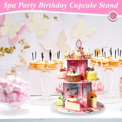 Censen 3-Tier Spa Cupcake Stand Pink Decor for Princess Parties