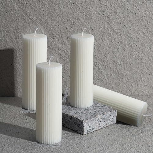 Natural White Unscented Ribbed Pillar Candles 2x6", Soy Wax 4 Pack
