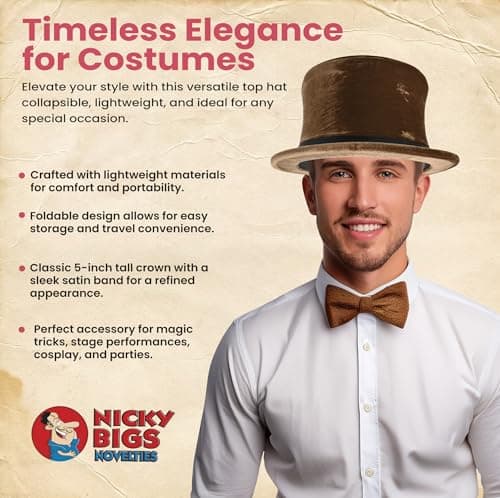 Nicky Bigs Magician Collapsible Top Hat - Dancers Brown Folding Hat