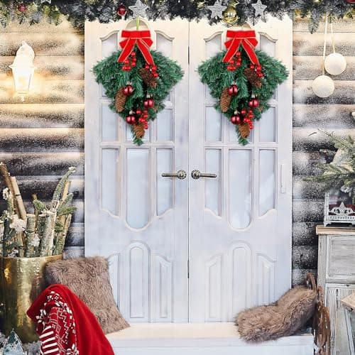 Hiboom 4 Pcs Christmas Teardrop Swag Ornament with Red Bowindoors & outdoors
