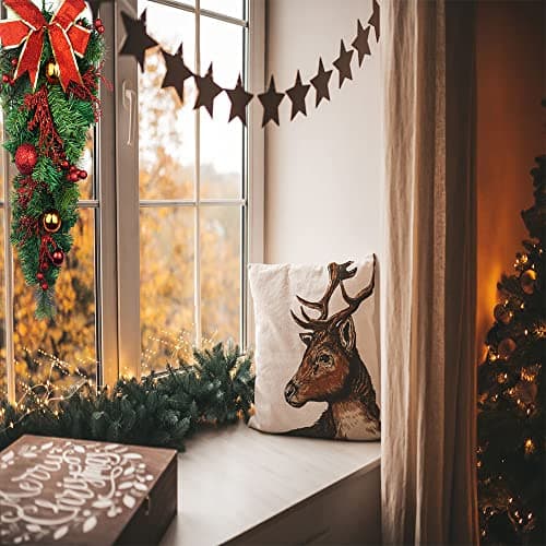 Artificial Christmas Teardrop Swag with Pine Cones and Bow for Indoor/Outdoor Home Hanging