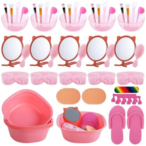Kids Pink Foot Spa Kit with Towels & Nail Care for Girl Spa Parties