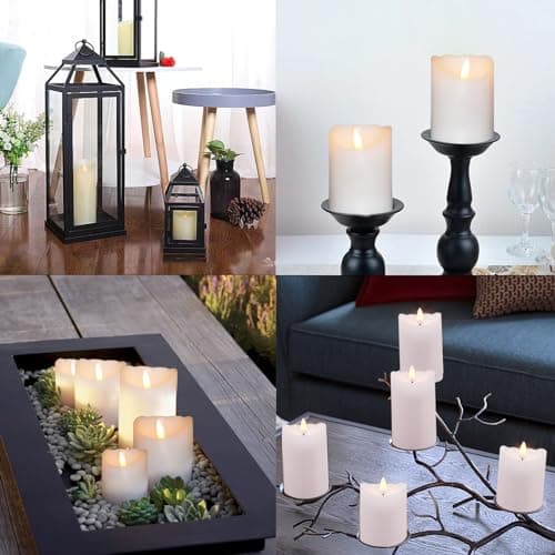 12-Pack Realistic Battery-operated Flickering White Pillar Candles with Timers