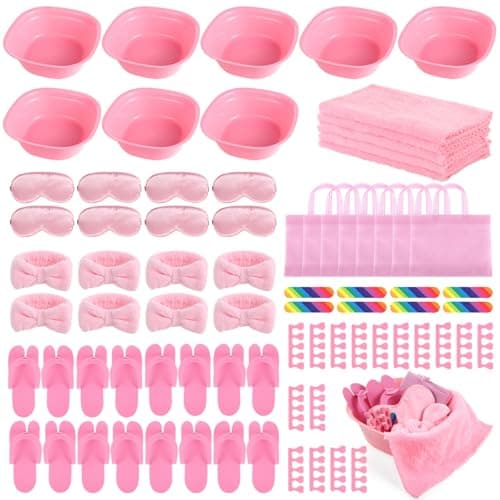 Kids Pink Foot Spa Kit with Towels & Nail Care for Girl Spa Parties