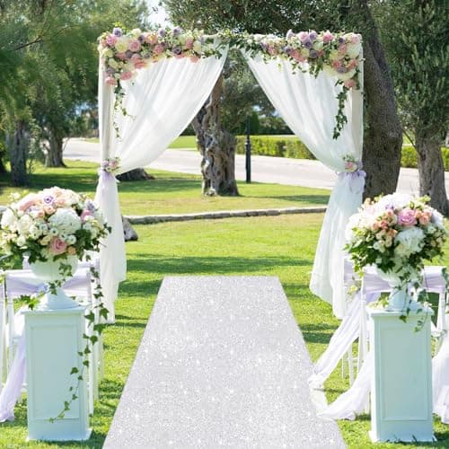 Silver Sequin Aisle Runner for Outdoor Wedding Ceremony