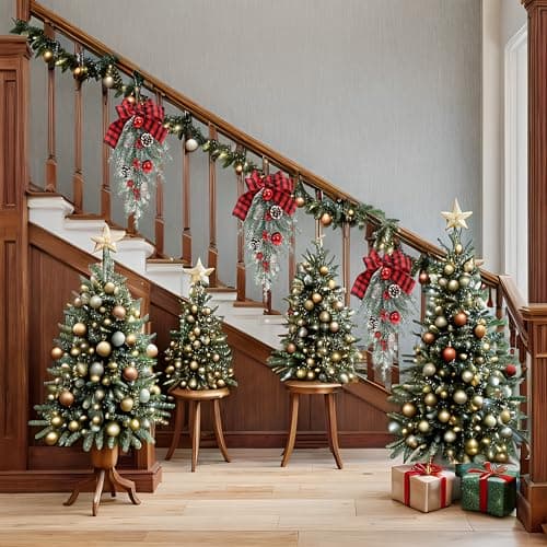 Red Bow Teardrop Ornament Winter Swag for Outdoor Front Door Decor