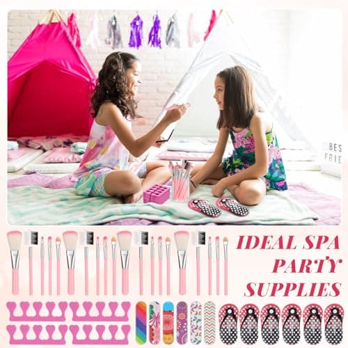 12-Piece Spa Sleepover Party Kit for Girls: Nail Clippers, Brushes, Toe Separators, Files & More for Fun Movie Night