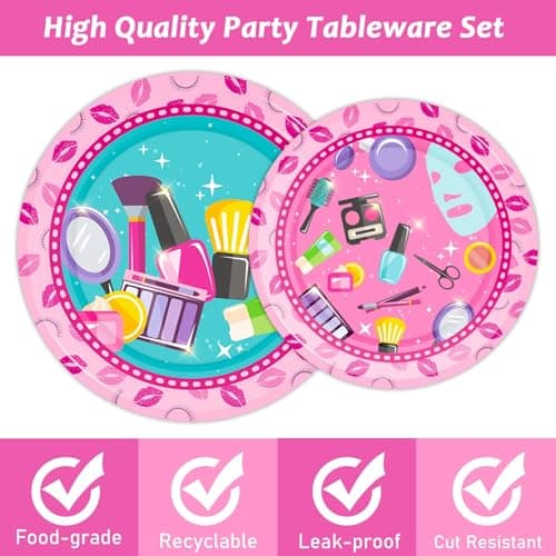 96 PC Spa Birthday Party Plates Napkins Supplies Set for Girls & Baby Shower Decorations