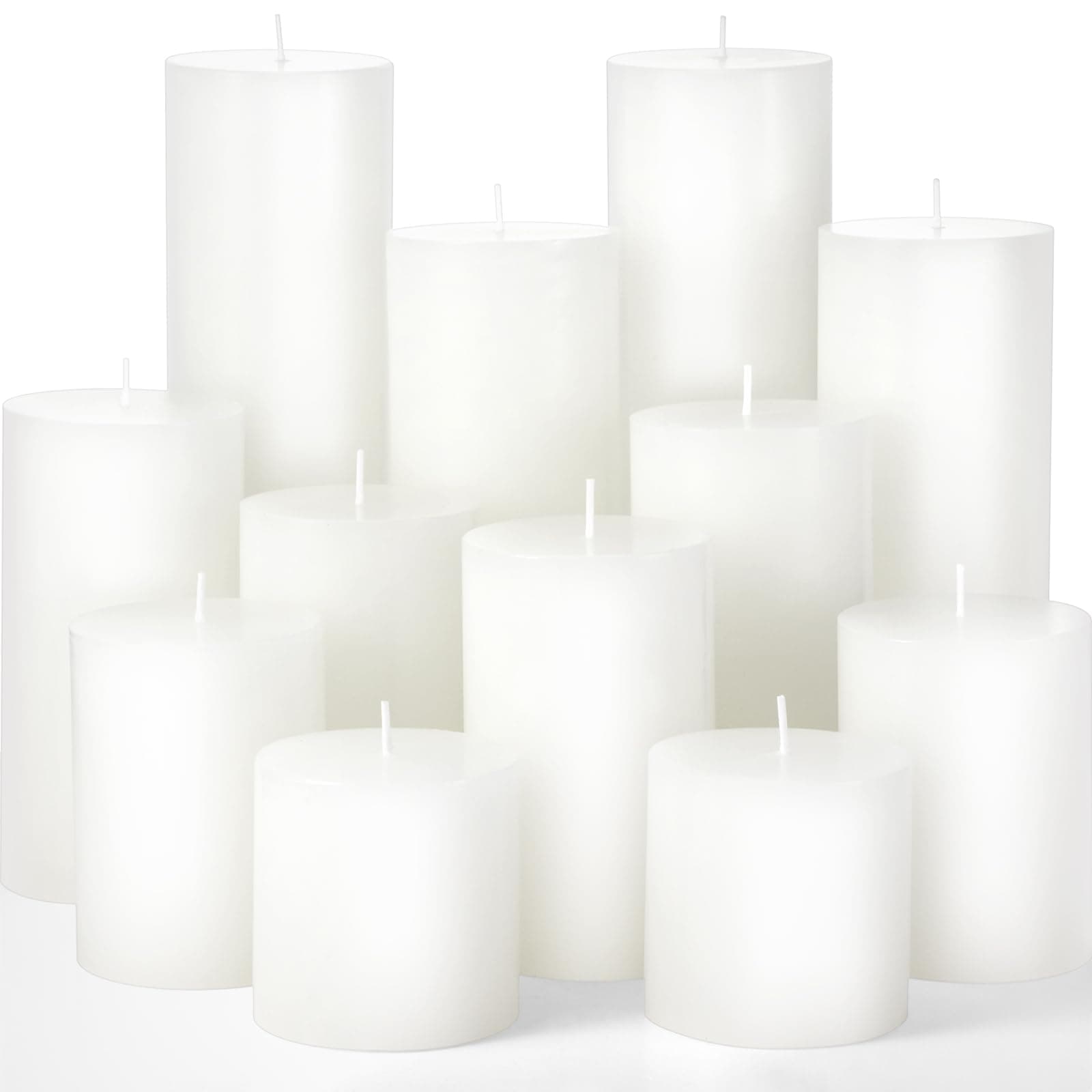 24 White Christmas Pillar Candles - Unscented, Dripless, and Long Burning