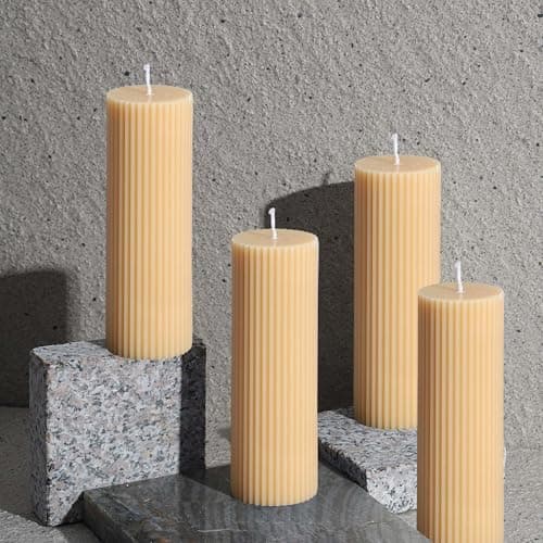 Natural White Unscented Ribbed Pillar Candles 2x6", Soy Wax 4 Pack