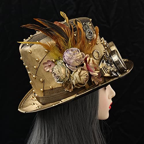 COSDREAMER Unisex Steampunk Gothic Punk Magician Hat with Feather