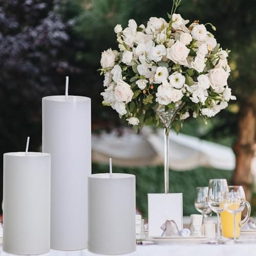 Elegant 3-Tier Ivory Pillar Candles with Bamboo Covers for Table Centerpieces