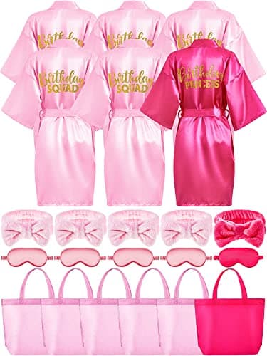 Sintuff 24 Pcs Kids Spa Party Supplies: 6 Robes, 6 Tote Bags, 6 Headbands, 6 Masks for Girls