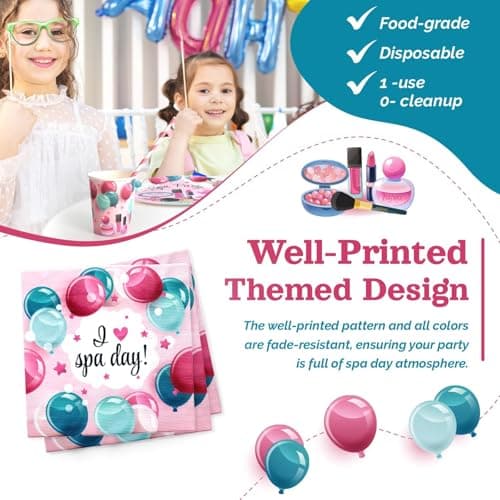 Spa Birthday Party Decorations, 120PCs Disposable Tableware | Relaxing Supplies for 24 Guests