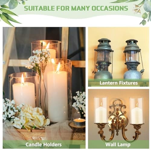 6-Pack Open-Ended Hurricane Candleholders with Pillar Candles & Bottomless Glass Shades in Clear Cylinder ChimneyTube