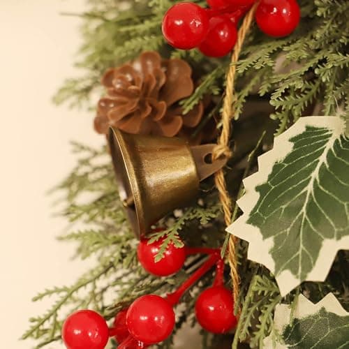 MOTUZP Christmas Teardrop Swags Artificial Pine Garland with Red Berries