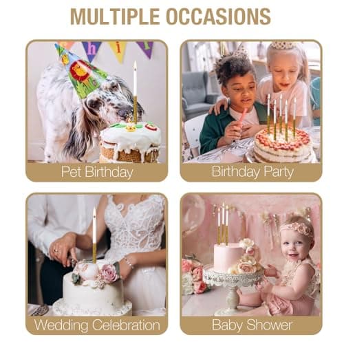 Gold Sparkle 24-Pack 5.5" Long Thin Glitter Birthday Candles