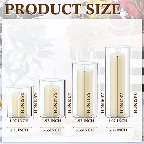 Treela Set of 8 Slim Pillar Candles and Glass Cylinder Vases for Centerpieces, Wedding, Home, Table, Party