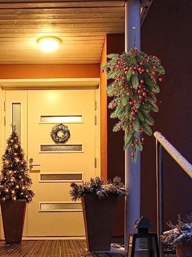 27.6 Inch Green Pine Needles Teardrop Swag Garland