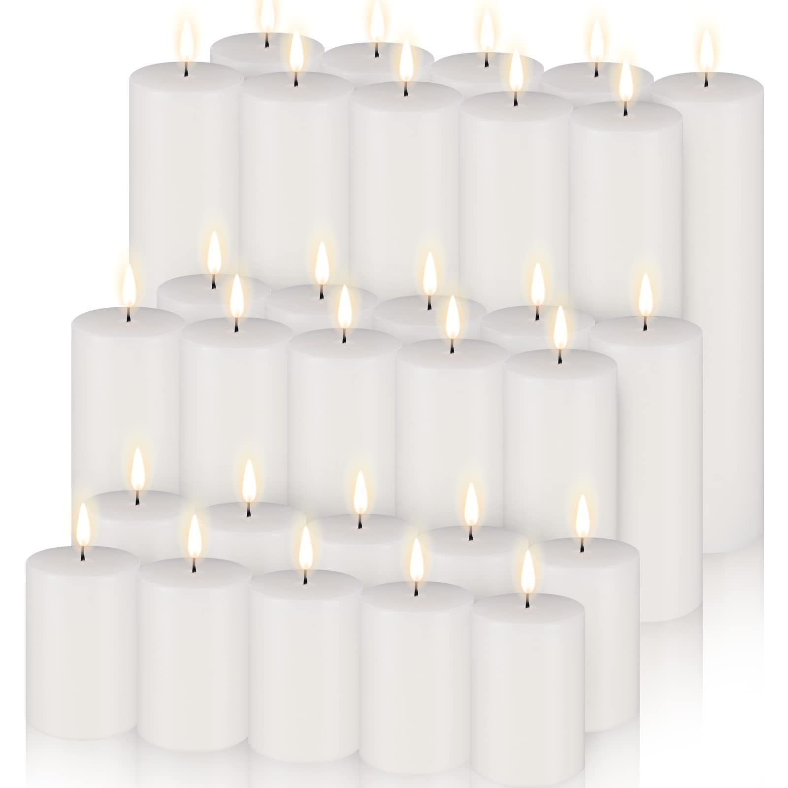 Amyhill Set of 30 White Unscented Pillar Candles for Home and Decor
