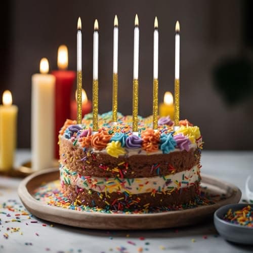 Gold Sparkle 24-Pack 5.5" Long Thin Glitter Birthday Candles