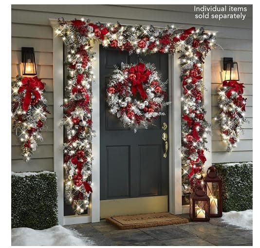 Christmas Teardrop Swags with Red Velvet Big Bowknot for Holiday Decor