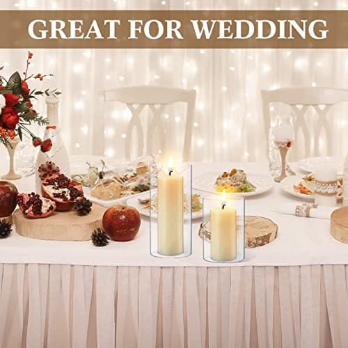 Treela Set of 8 Slim Pillar Candles and Glass Cylinder Vases for Centerpieces, Wedding, Home, Table, Party