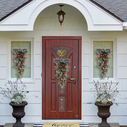 28'' Christmas Teardrop Swag with Pinecones & Red Berries for Home Decor