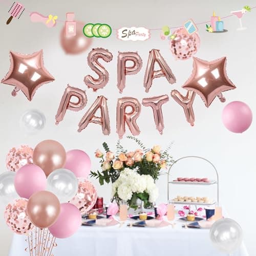 Rose Gold Spa Balloon Banner for Girls' Birthday Party Decorations