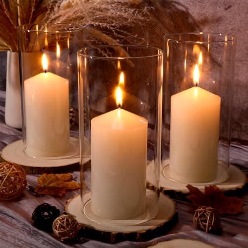 6-Piece White Pillar Candles with Hurricane Glass Cylinder Vases