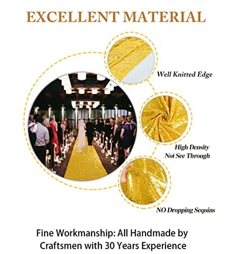 Gold Sequin Aisle Runner for Weddings - 2FTx15FT