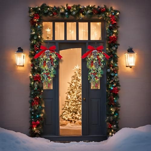 24” Pre-Lit Artificial Greenery Teardrop Swag for Xmas Decor