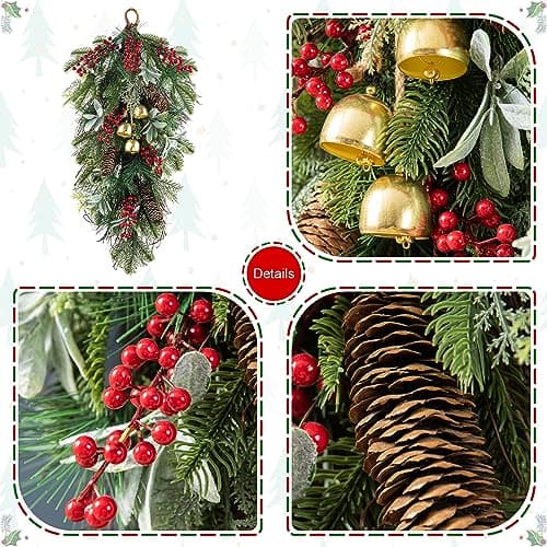 Glitzhome Teardrop Floral Winter Swag Wreaths, Artificial Hanging Decor