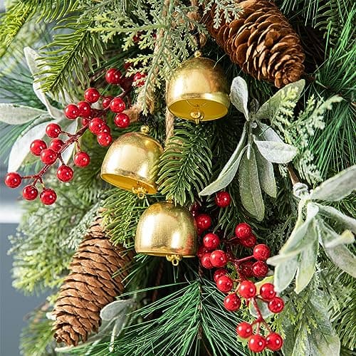 Glitzhome Teardrop Floral Winter Swag Wreaths, Artificial Hanging Decor