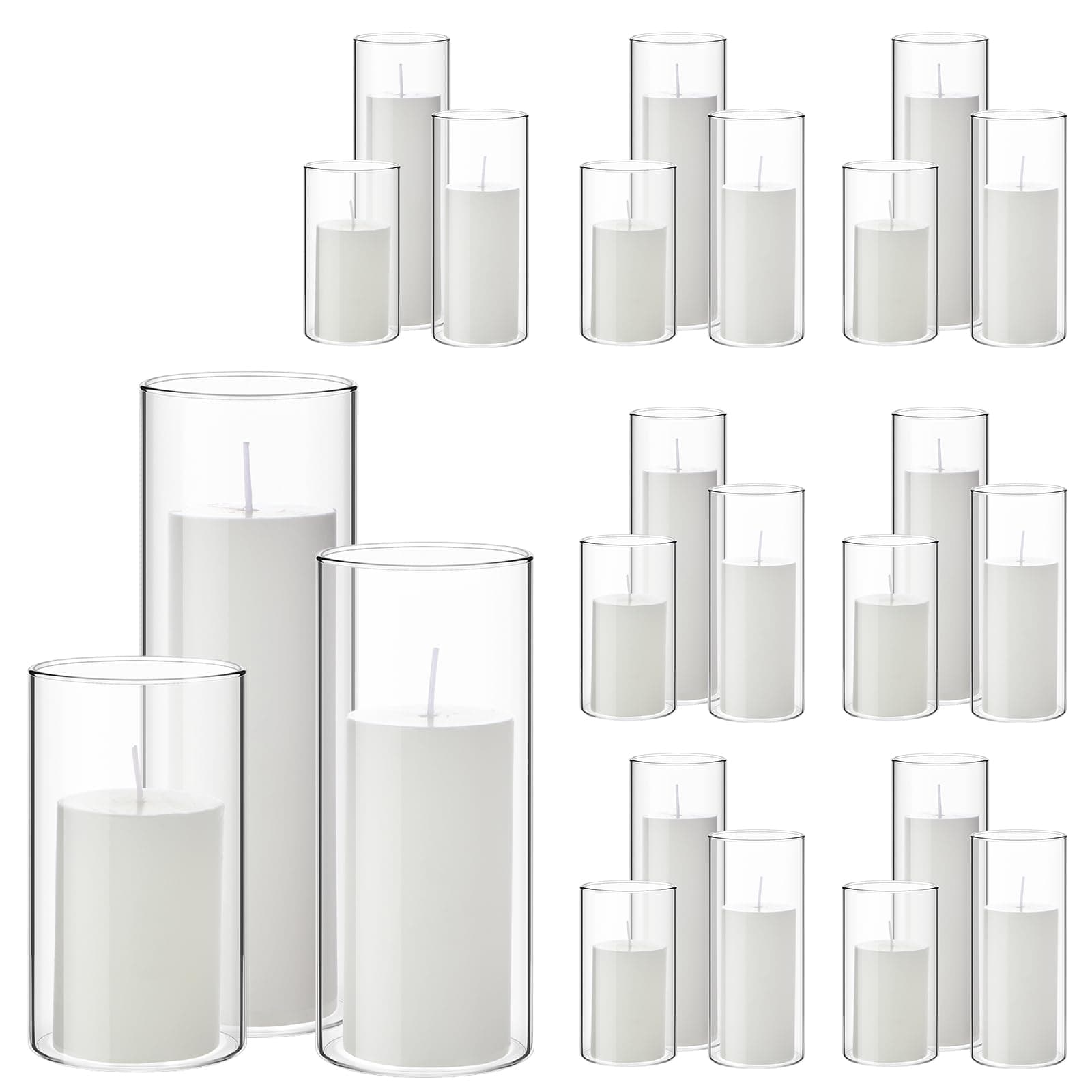 48 Piece Clear Glass Cylinder Vases and Pillar Candle Holders for Table Decoration