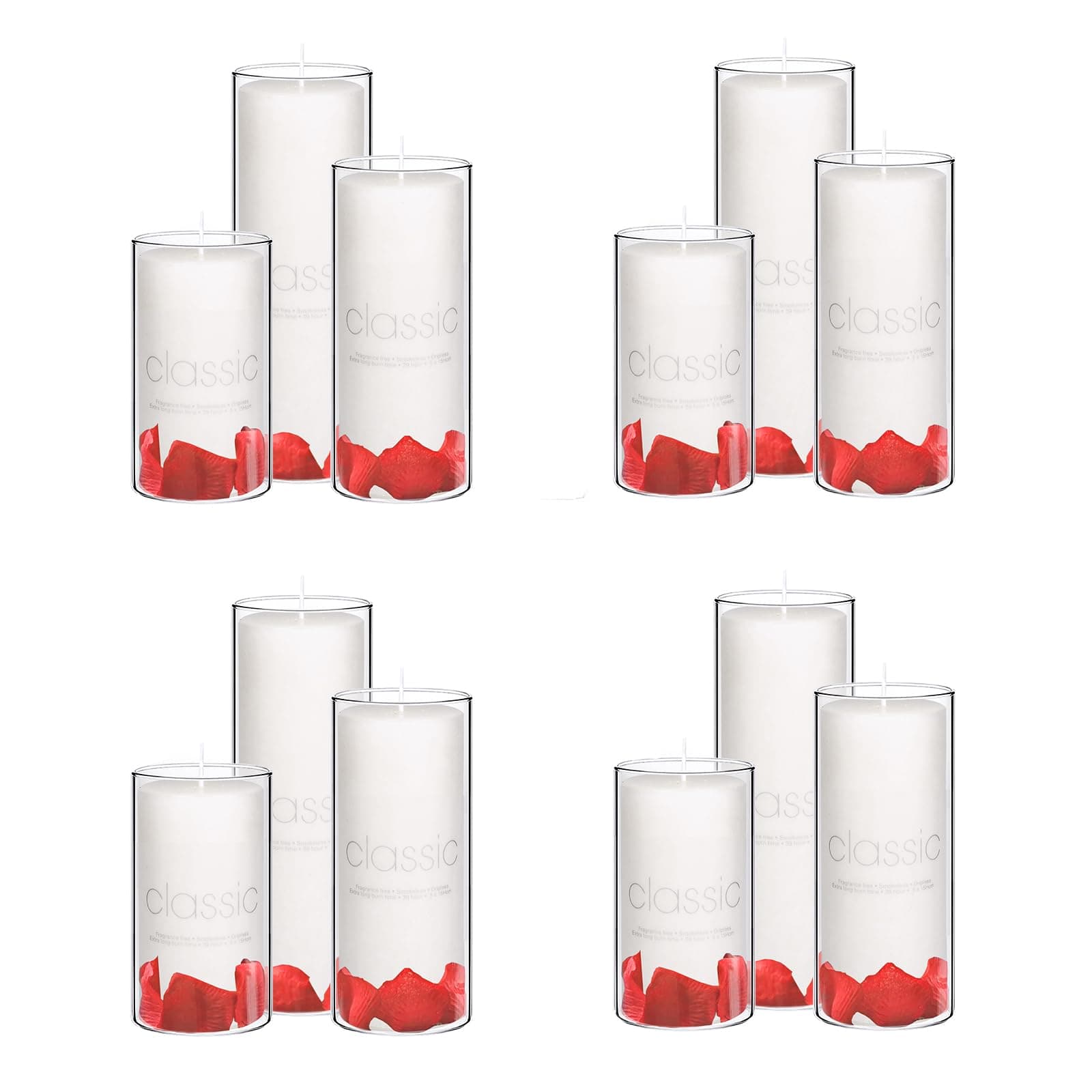 Bulk White Pillar Candles with Glass for Weddings - Set of 24