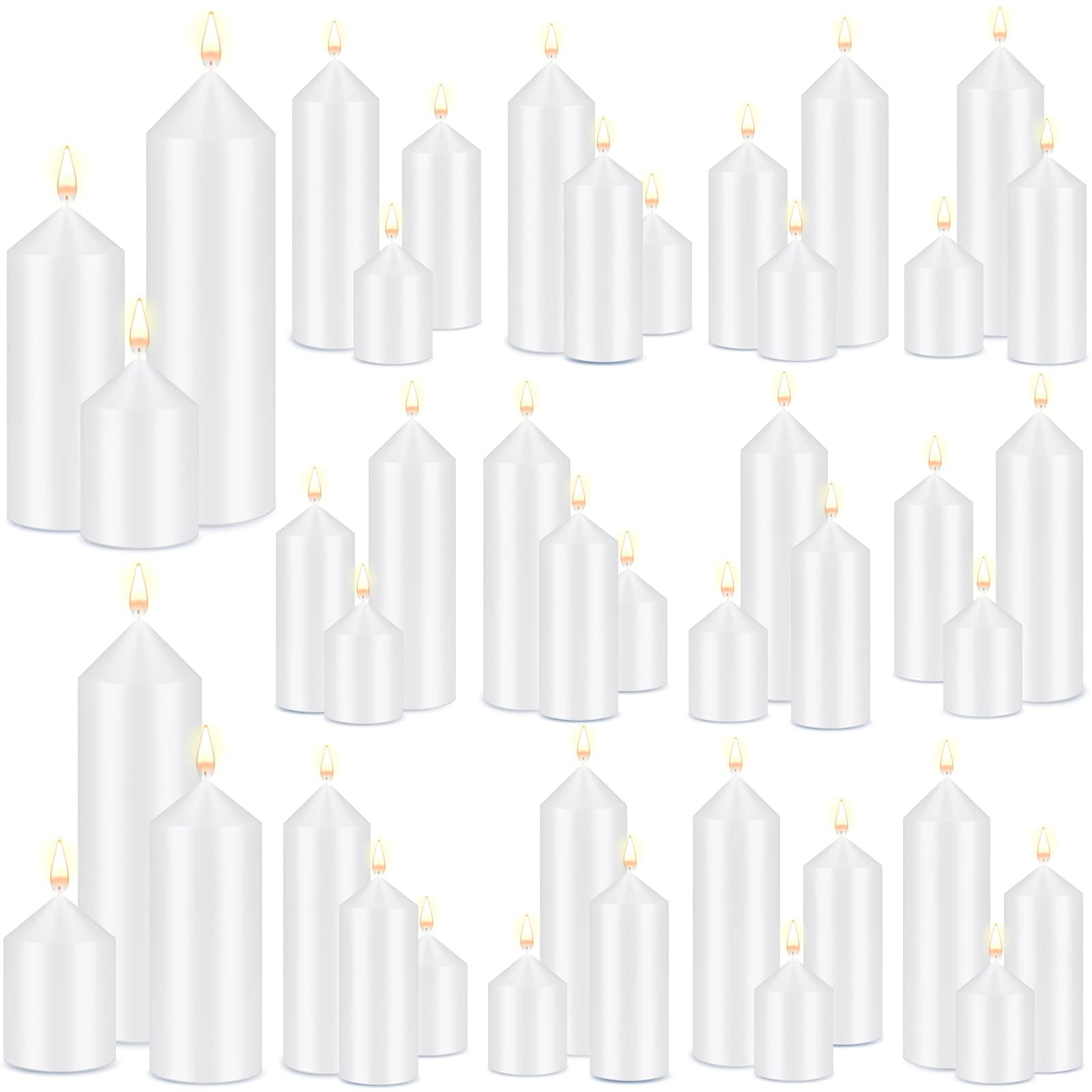 MTLEE Set of 60 White Pillar Unscented Emergency Decorative Candles for Home and Wedding