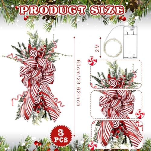 Hiboom 3 Pack 24 Inch Teardrop Prelit Christmas Swags with LED Lights