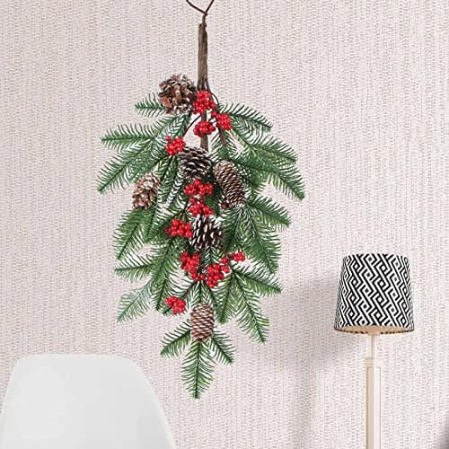 MOTUZP Green Pine Needles Teardrop Swag with Pine Cones for Christmas Mailbox (A)